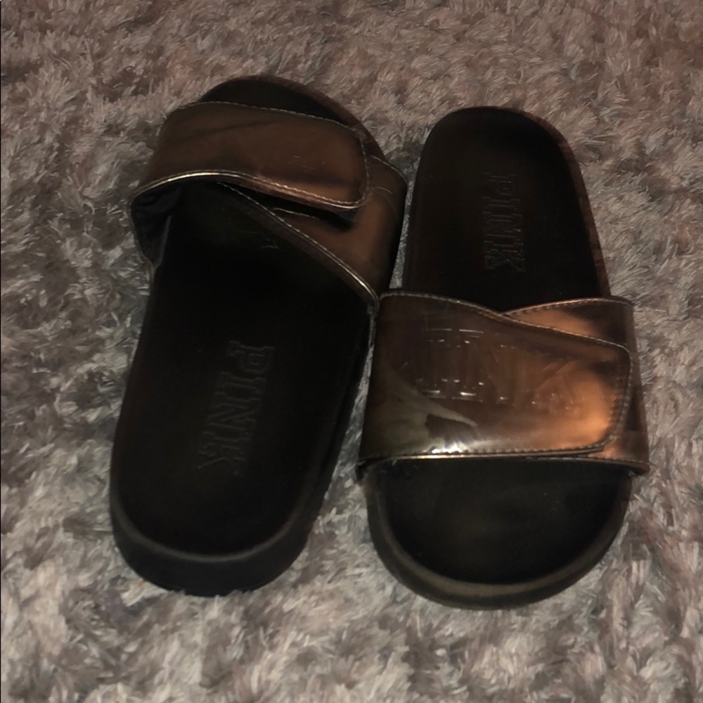 Slides from PINK, silver velcro strap.